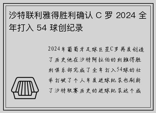 沙特联利雅得胜利确认 C 罗 2024 全年打入 54 球创纪录